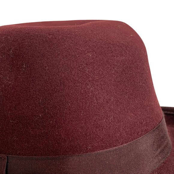 HENSCHEL Capone Derby Trilby Bowler Hat Burgundy Pure Wool Fabric Band SZ M USA - Picture 7 of 9